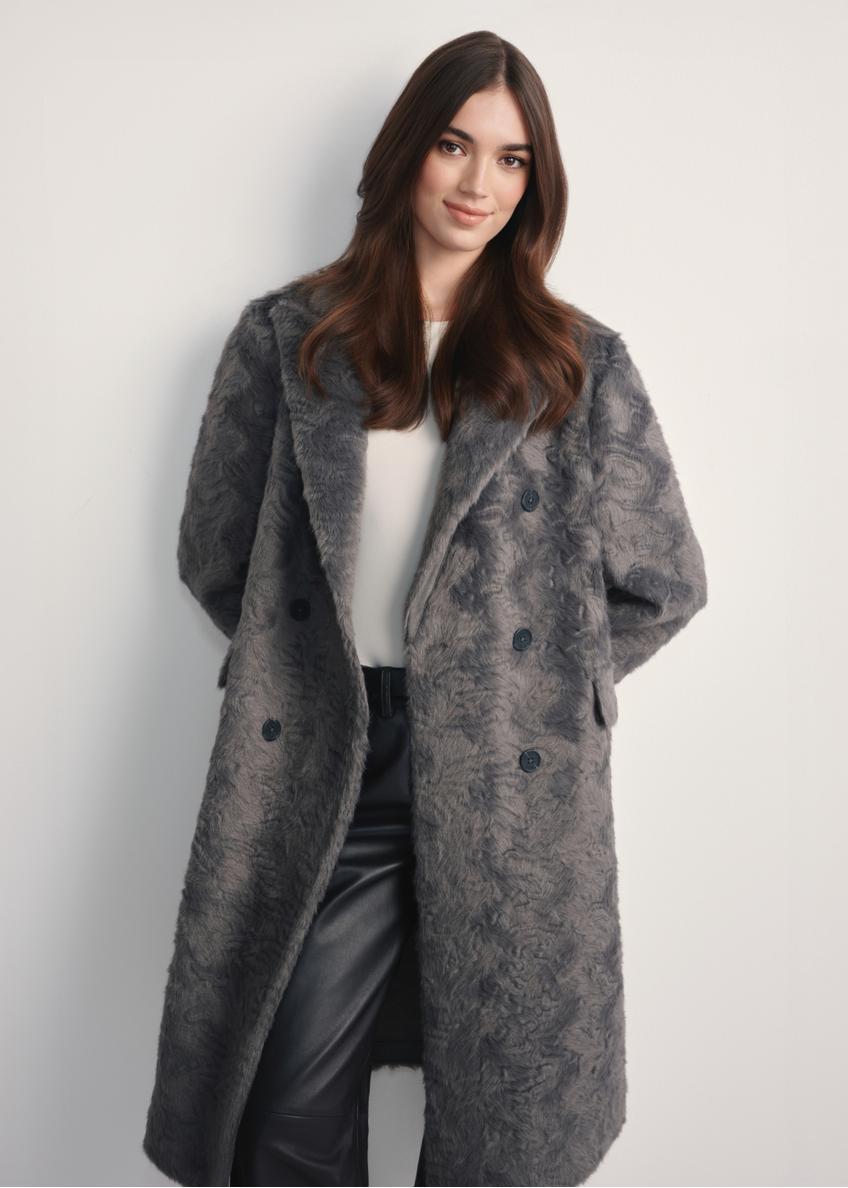 Gray long women's fur coat FUTDP-0066-96(Z25)
