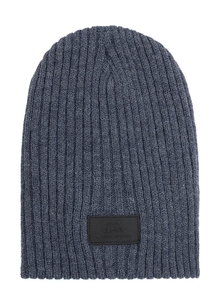 Navy blue men's winter hat CZAMT-0011-69(Z25), product view from the front on a white background.