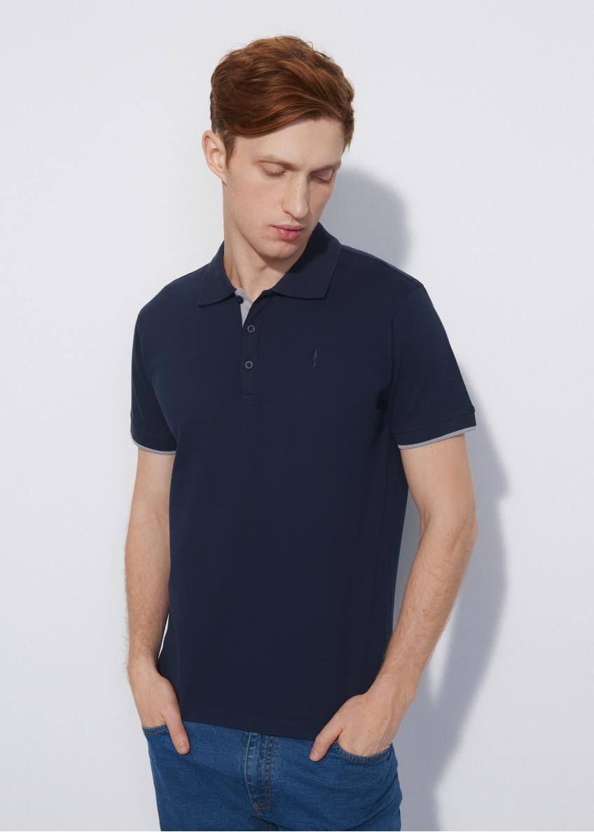 Navy blue men's polo shirt with logo POLMT-0045A-69(W24)-01