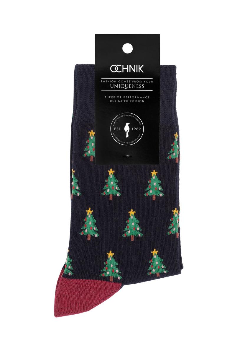 Men's navy blue Christmas socks SKAMT-0179-69(Z24)