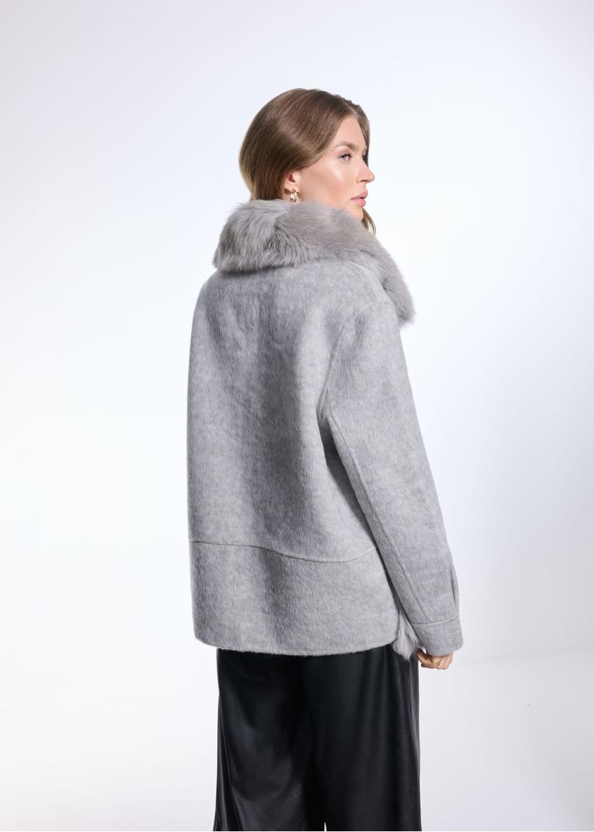 Woolen gray women's fur coat FUTDF-0108-4163(Z24)