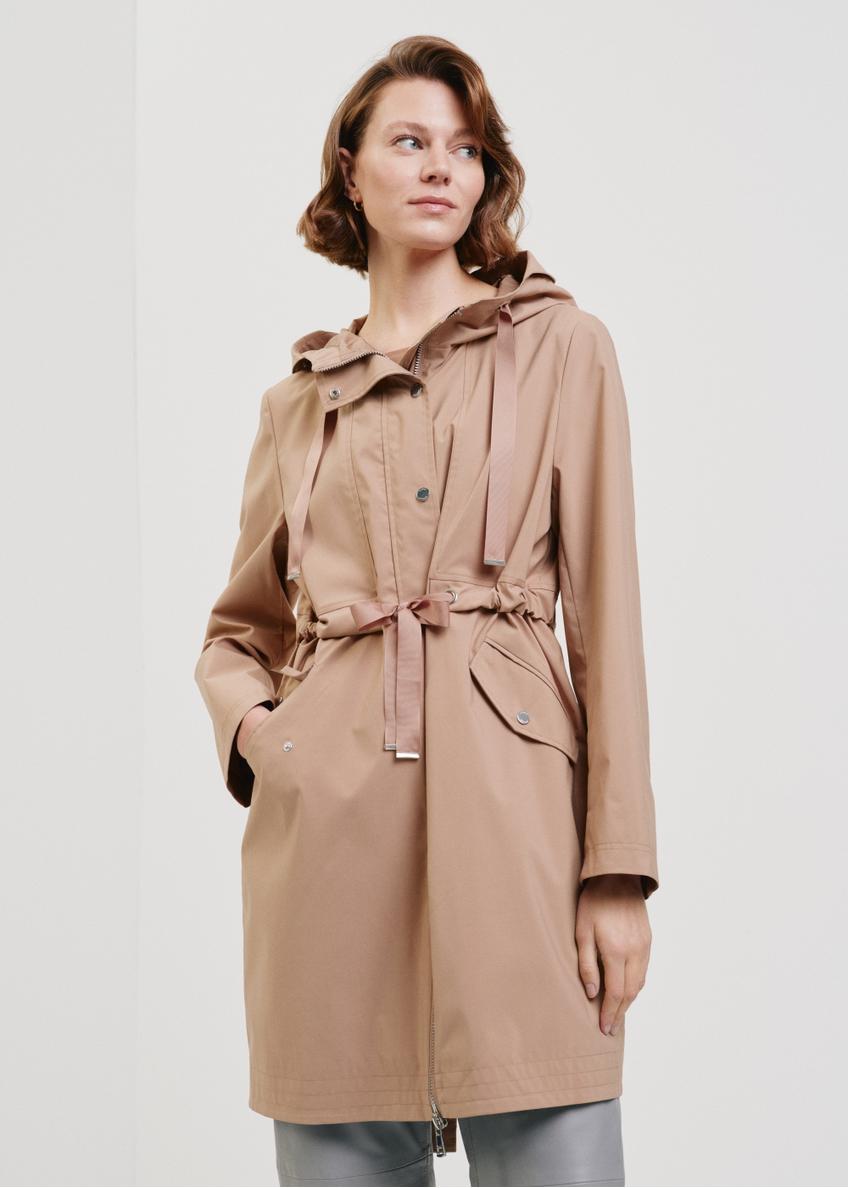 Women's beige hooded trench KURDT-0511-81(W24)-01