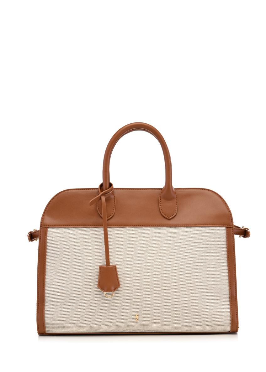 Beige large women's handbag TOREC-1202-0P(W26), front product view on white background.