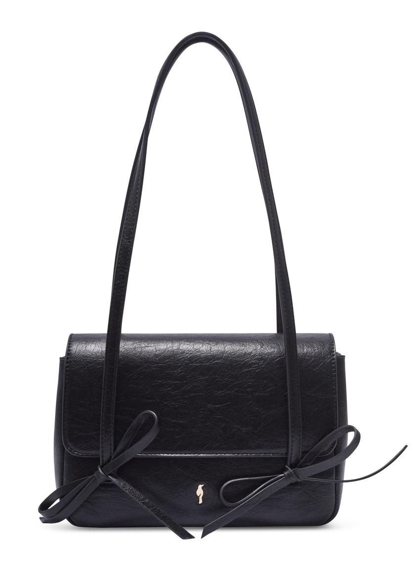 Small black women's handbag with bows TOREC-1379-99(Z26), front product view on white background.