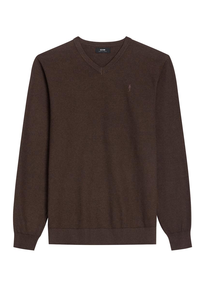 Dark brown men's sweater with logo SWEMT-0159A-1I(Z26)