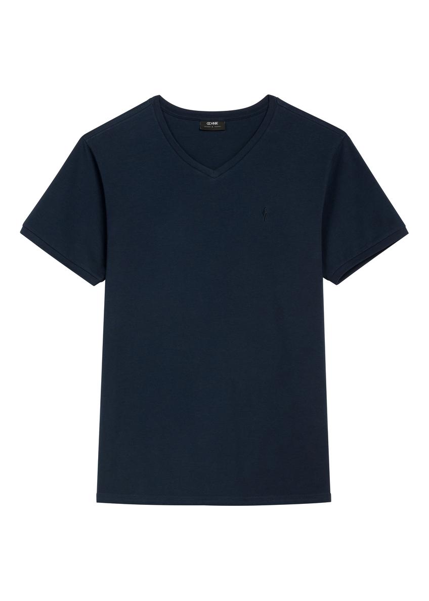 Navy blue cotton men's T-shirt TSHMT-0088-7E(W26)