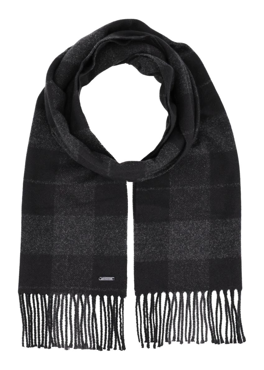 Men's gray checkered scarf SZAMT-0092-9B(Z26), front product view on white background.