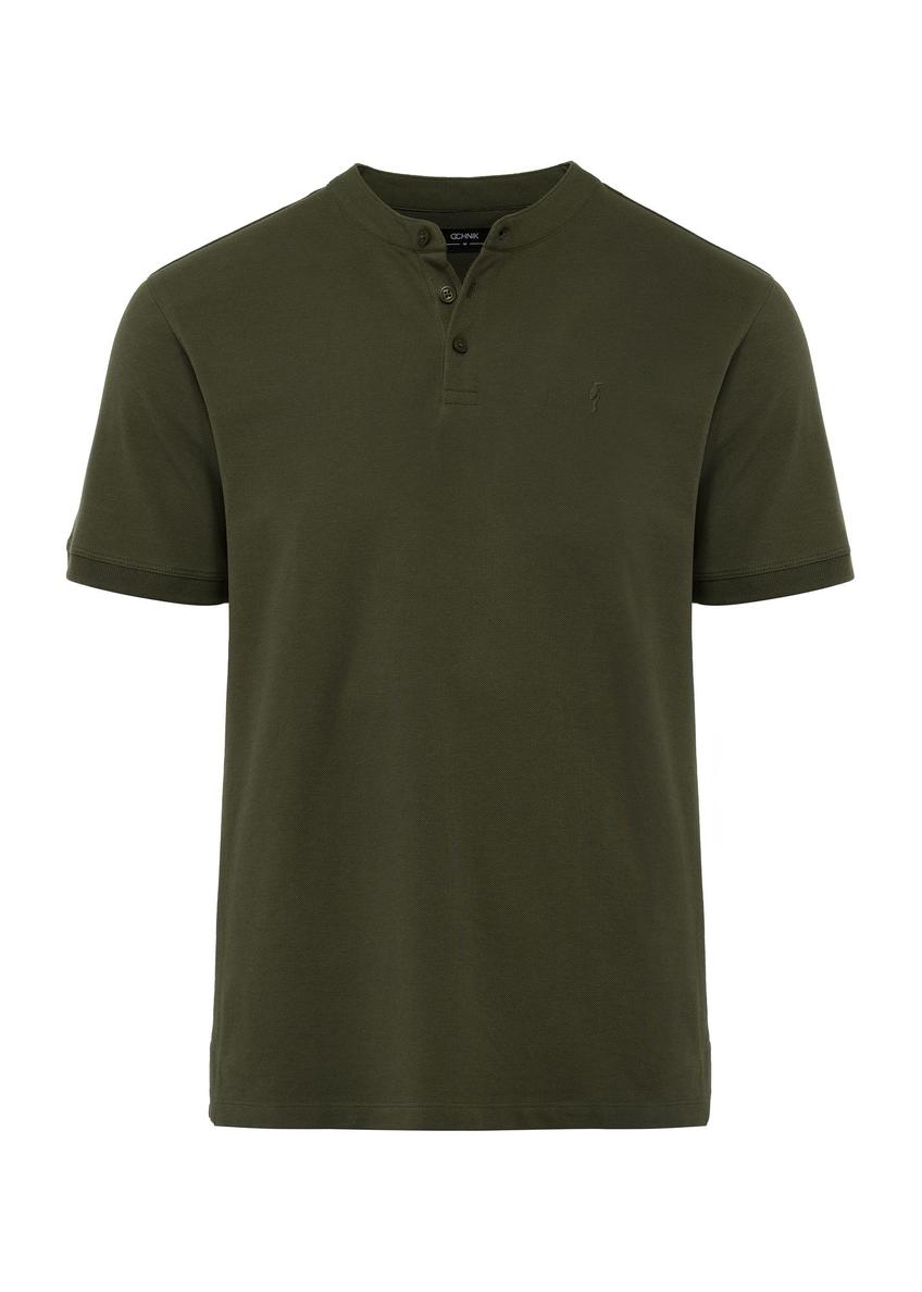 Men's khaki polo shirt POLMT-0061-55(W25)-01