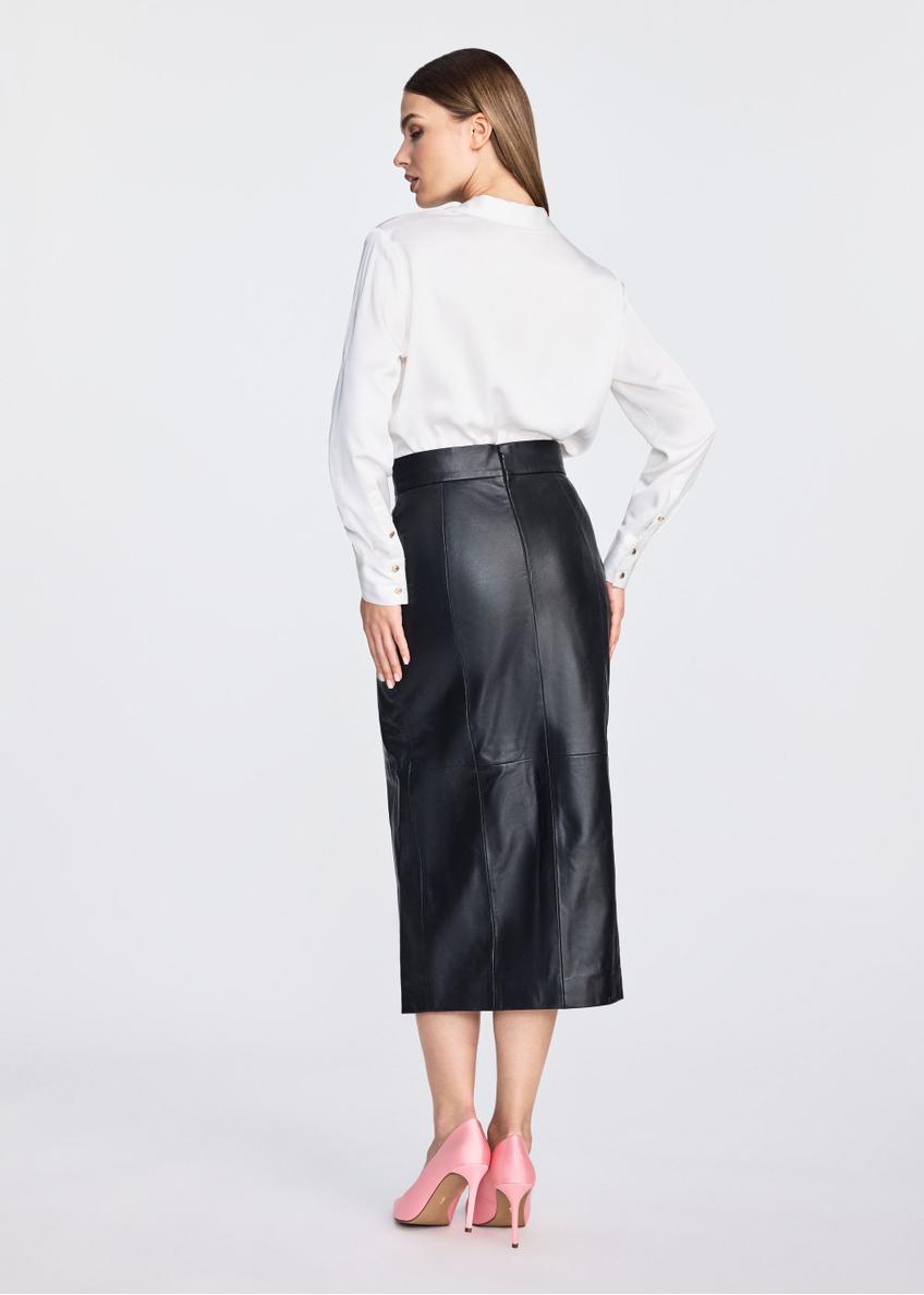 Women's long black leather skirt with slit SPCDS-0075-1273(W25)