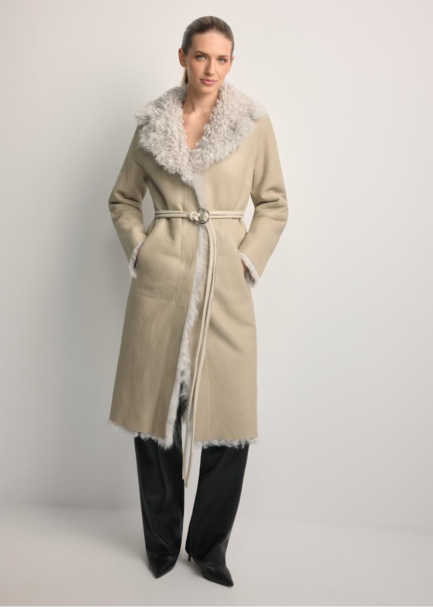 Cream double-sided women's sheepskin coat KOZDS-0091-1394(Z25)