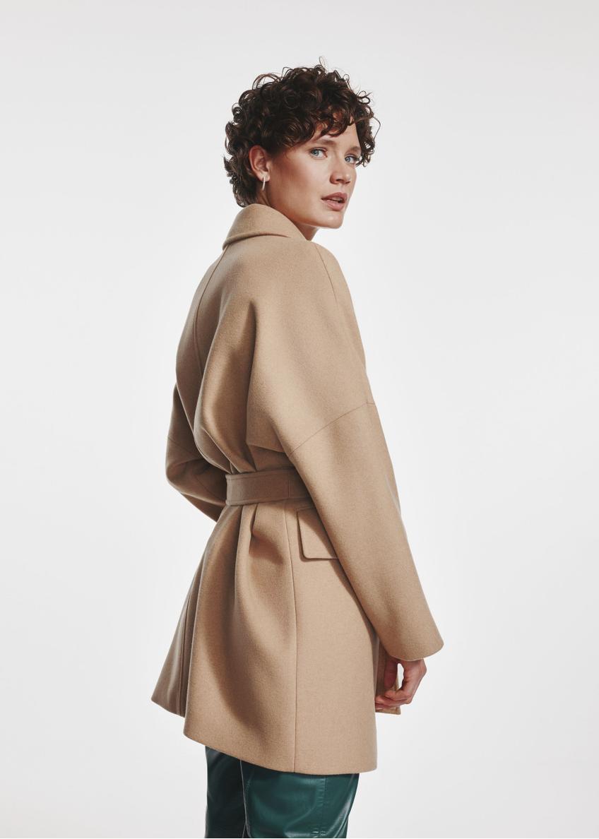 Short beige women's coat PLADT-0057-24(Z24)