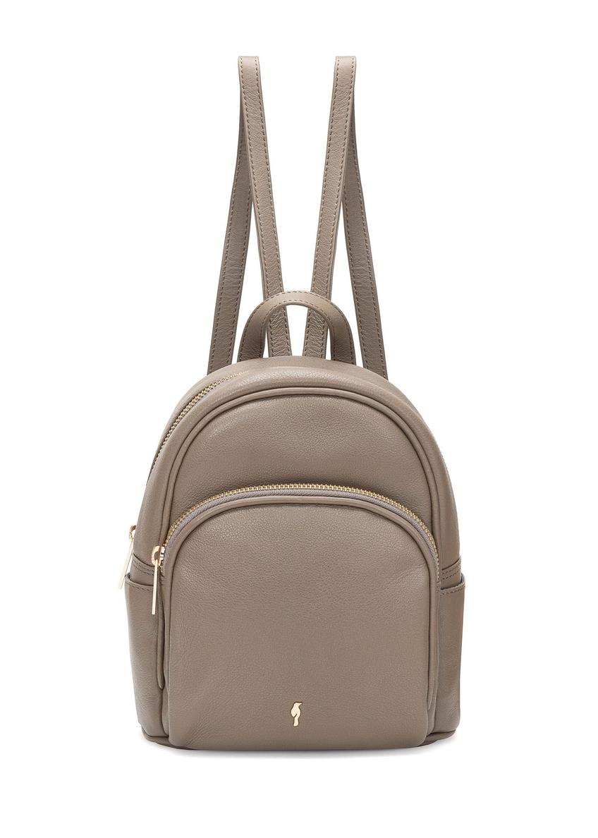 Dark beige leather women's backpack TORES-1089A-1K(W26) - front product view, on white background.