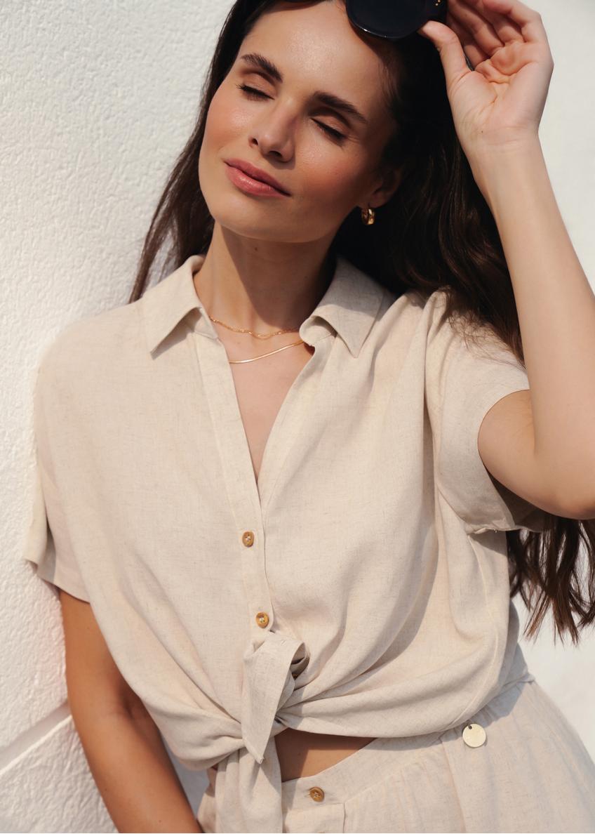 Beige women's linen shirt KOSDT-0179-81(W25)