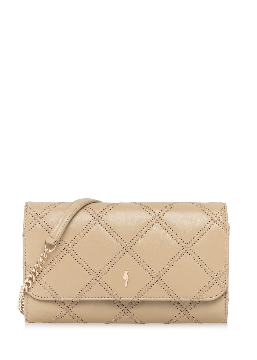 Small beige leather women's handbag TORES-1043-1B(W26) - front product view, on white background.