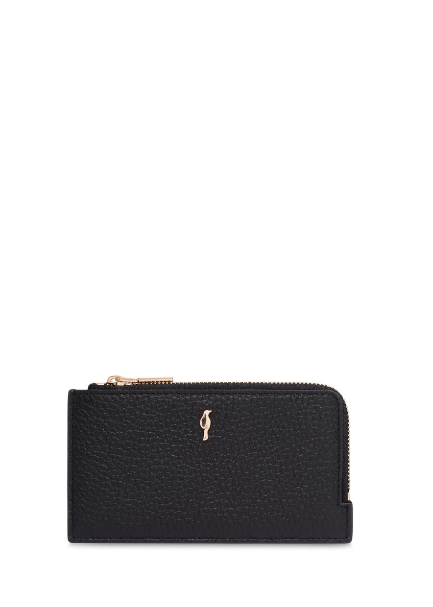 Black leather card case PORES-1018-9IZ26), front product view on a light background.