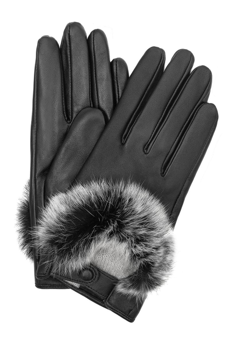 Black leather women's gloves REKDS-0089-99(Z24)-01