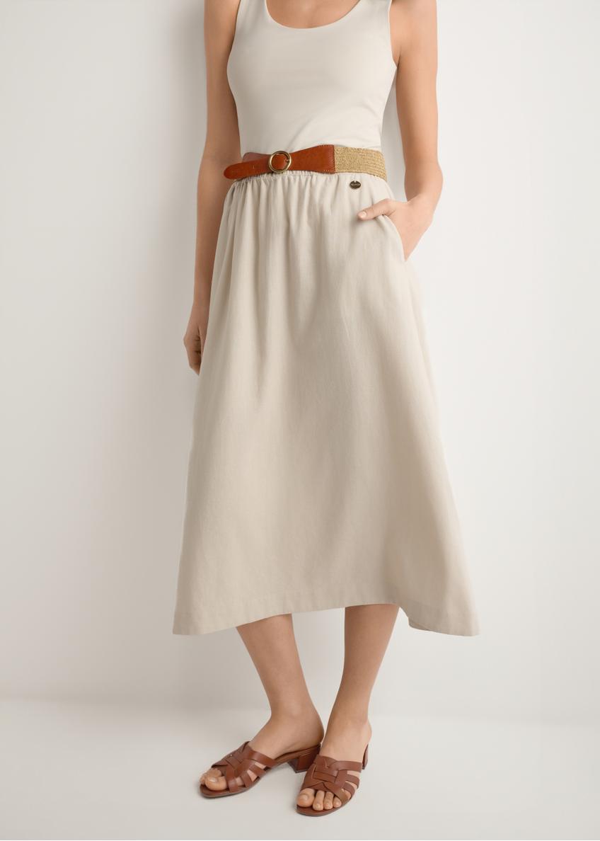 Beige viscose and linen skirt SPCDT-0124-1A(W26)