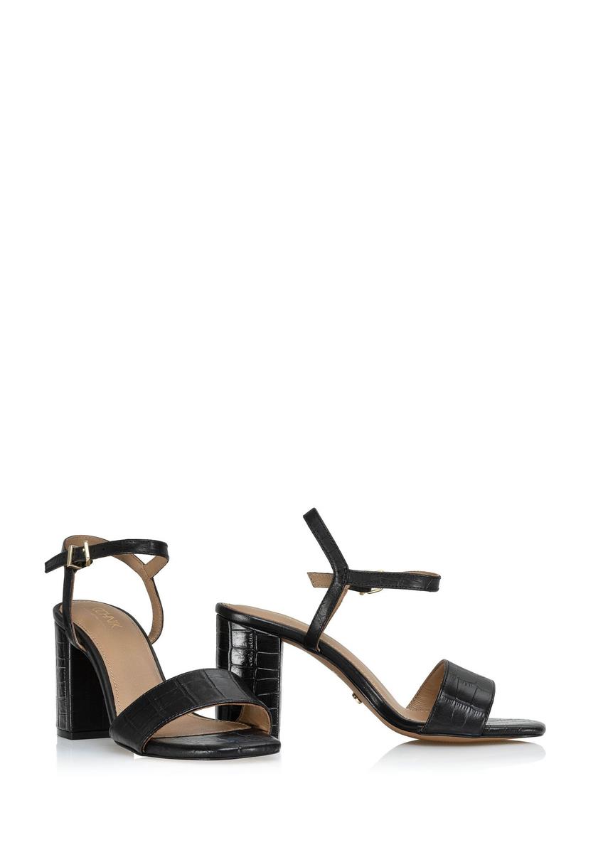 Black leather croco sandals on a low post BUTYD-1080-99(W24)