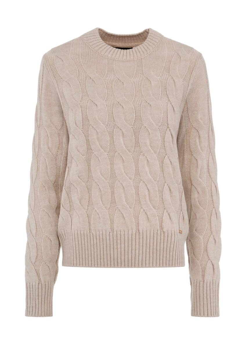 Beige women's sweater with a decorative weave SWEDT-0210-81(Z24)