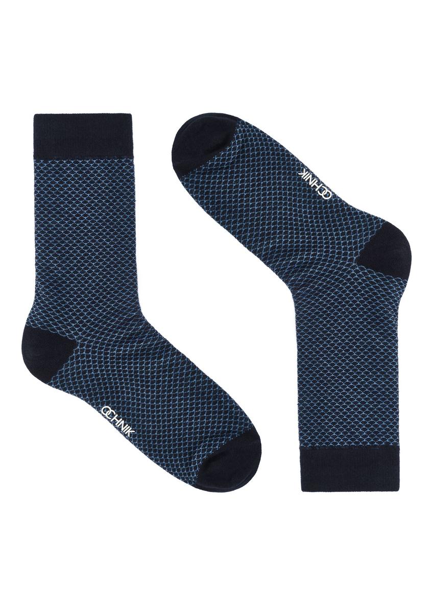 Navy blue men's long socks SKAMT-0196-7D(Z26), product view without packaging on white background.