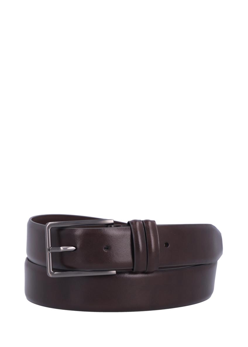 Men's brown leather belt PASMS-0284-1I(Z26), front product view on white background.