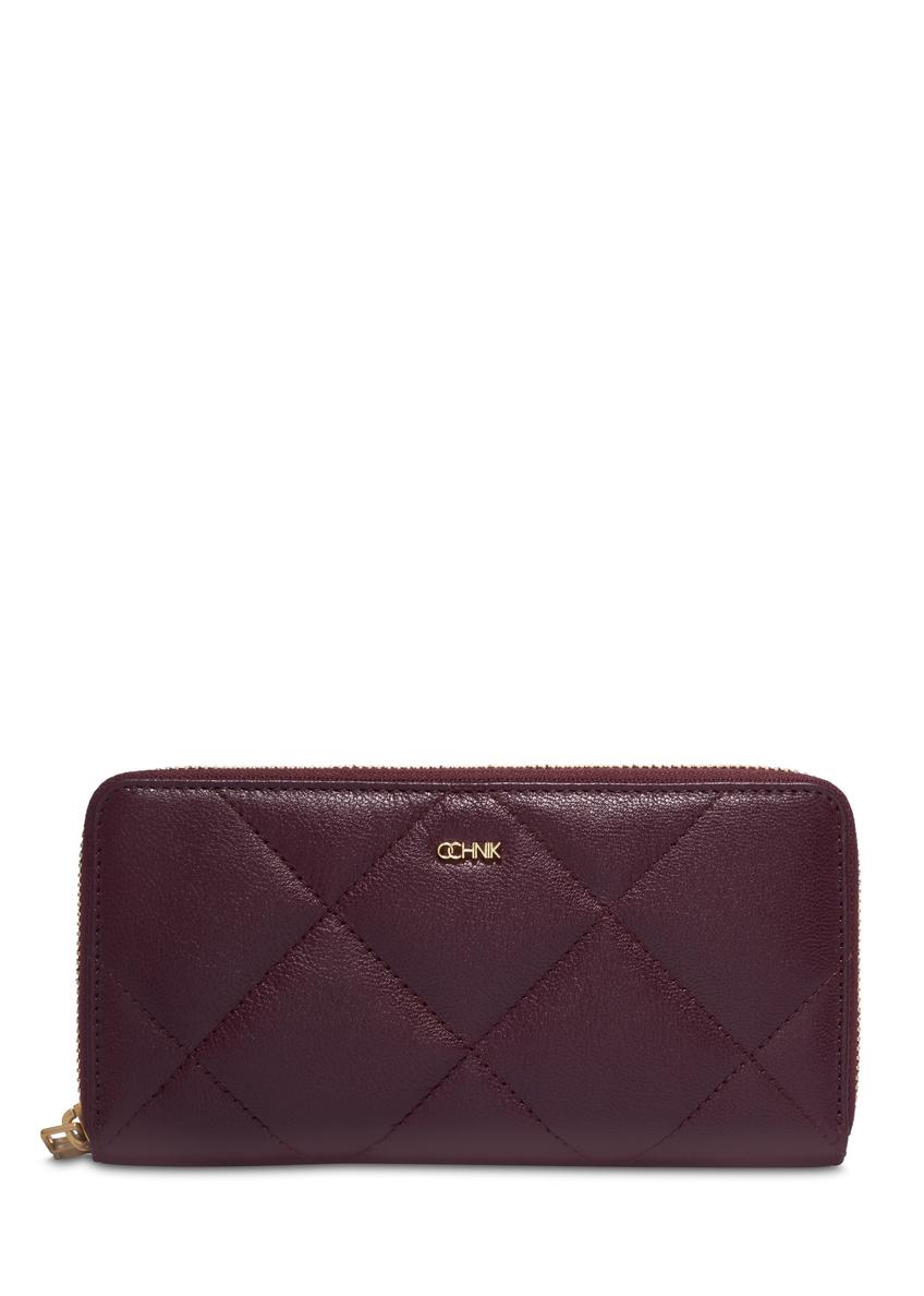 Burgundy quilted leather women's wallet PORES-1009-4D(Z26), front product view on white background.
