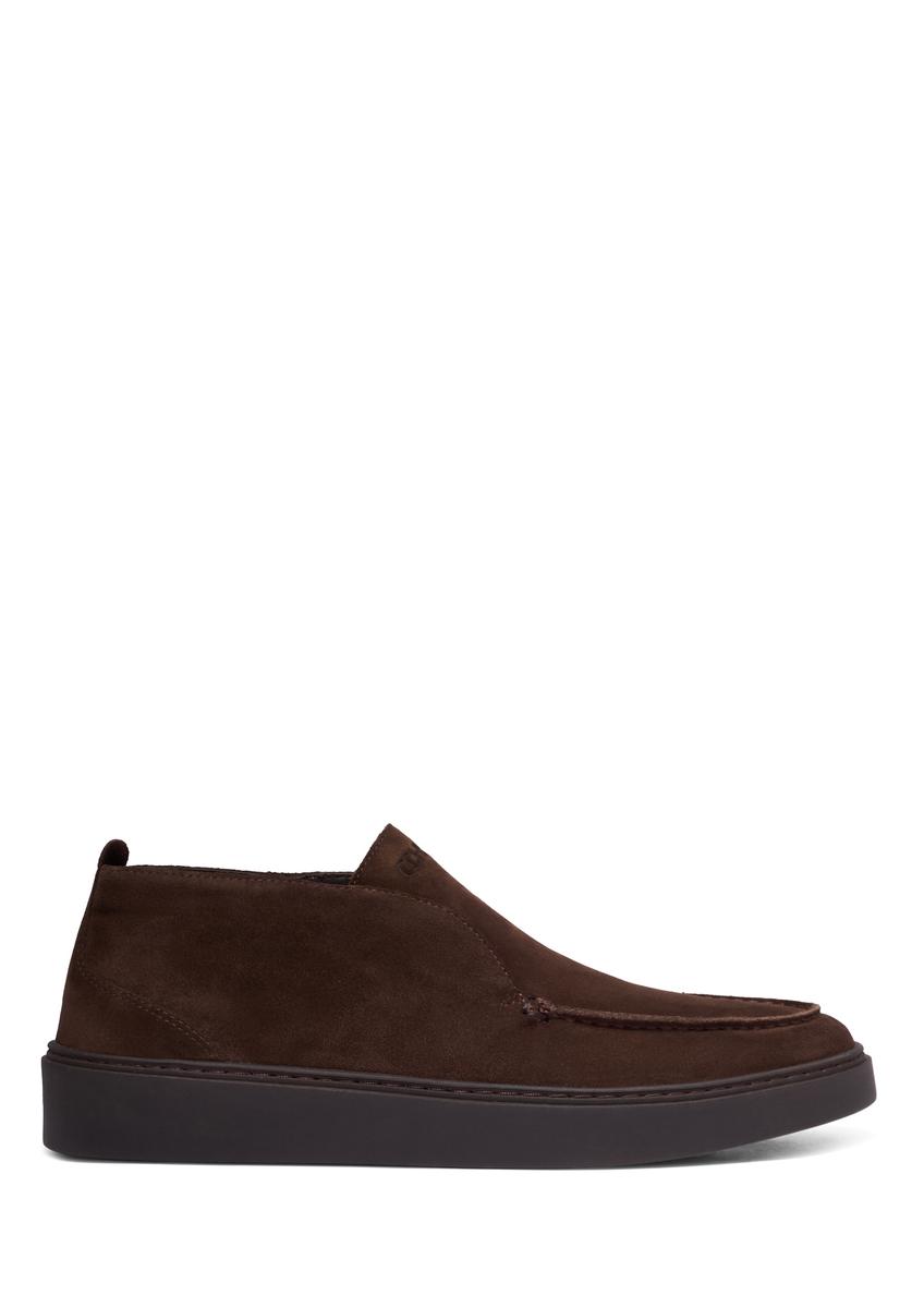 Dark brown suede men's shoes BUTYM-0549-1I(Z26), side view of the product on a white background.