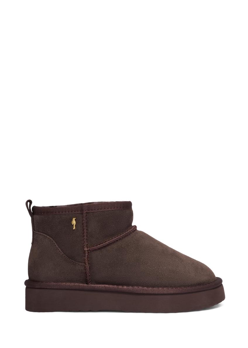 Dark brown short women's snow boots BUTYD-1138-1I(Z26), side view of the product on a white background.