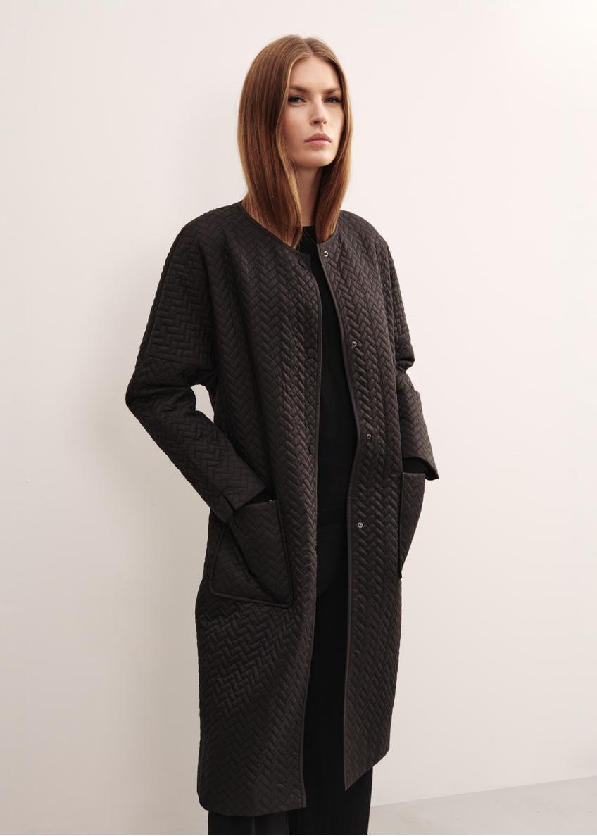 Black women's oversize coat with belt KURDT-0437-99(W23)-01