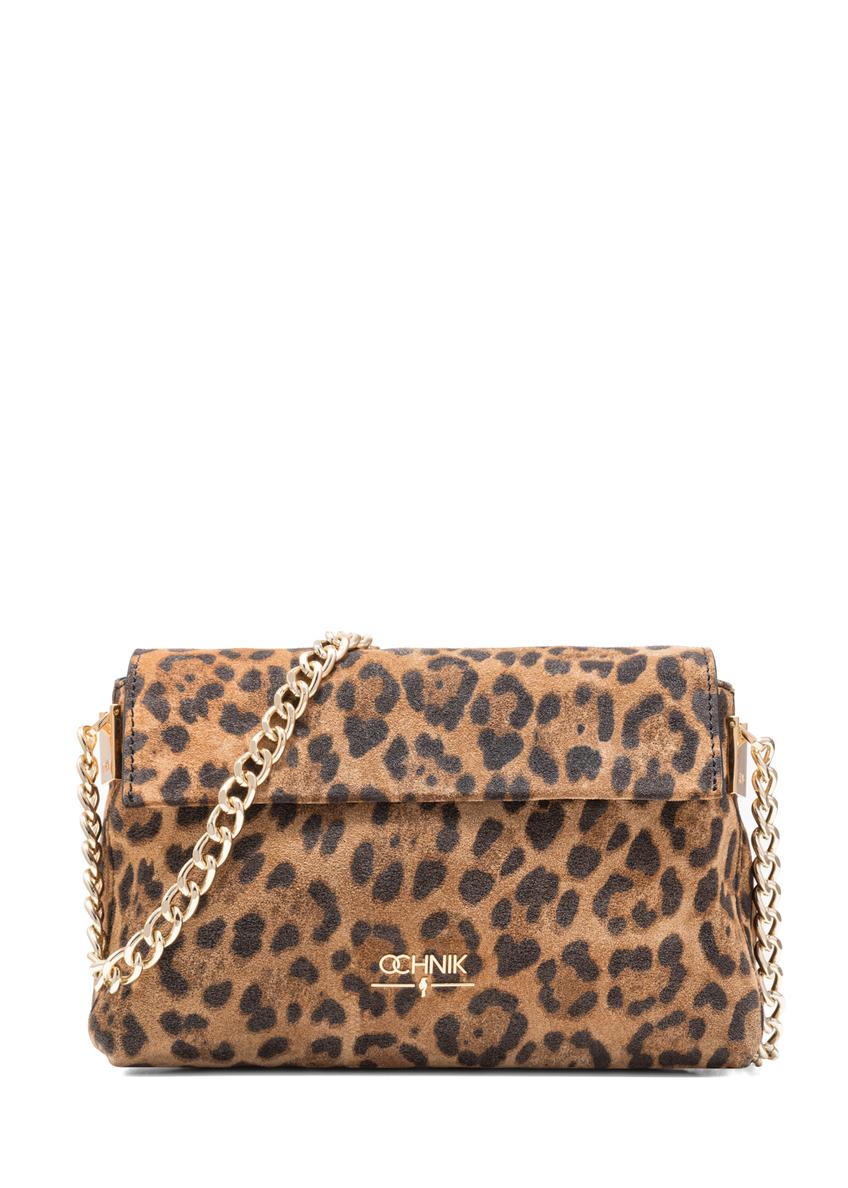 Women's leather handbag with leopard print TORES-1170-86(Z25), front product view on white background.