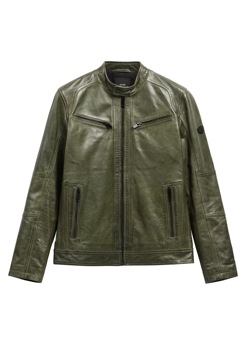 Men's Khaki Leather Jacket KURMS-0338-8D(W26)