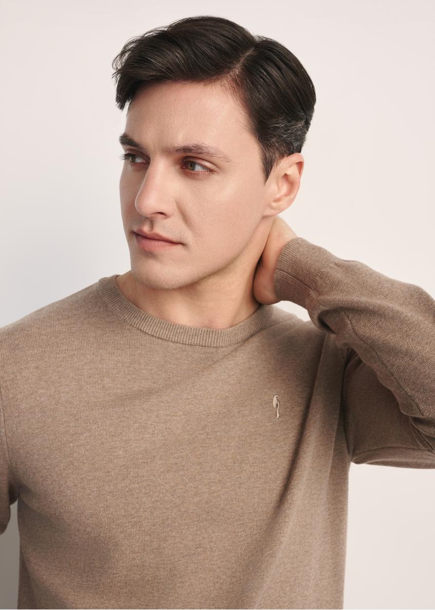 Camel cotton men's sweater SWEMT-0114A-24(Z25), product visible from the front on the model, close-up of the sleeves.