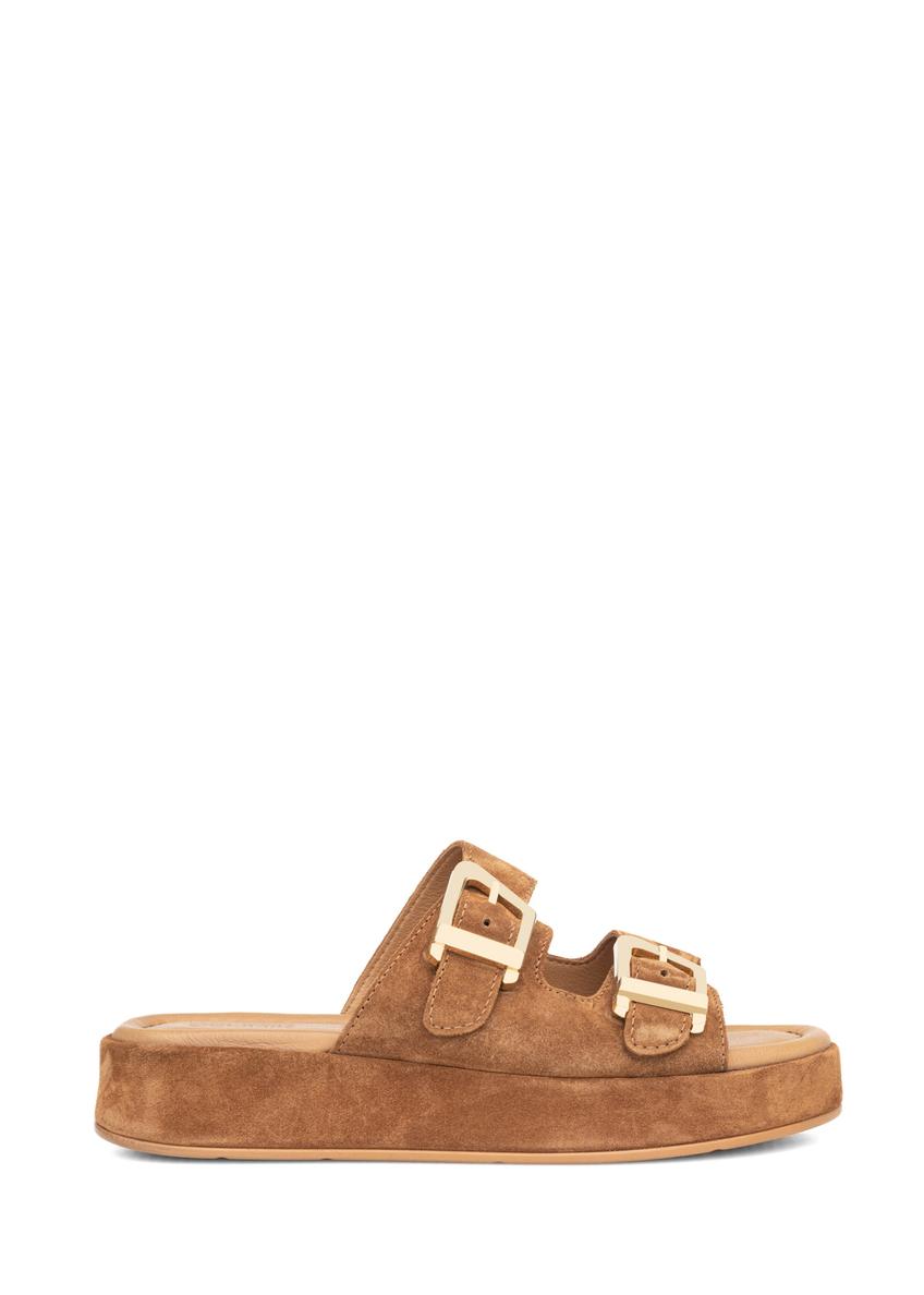 Women's suede platform mules BUTYD-1241-1D(W26), side view of the product on a white background.