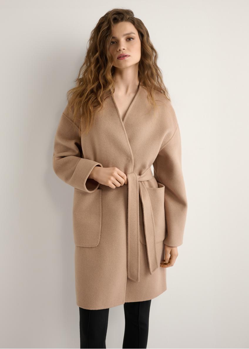 Dark beige women's wool coat PLADT-0075-1C(W26)