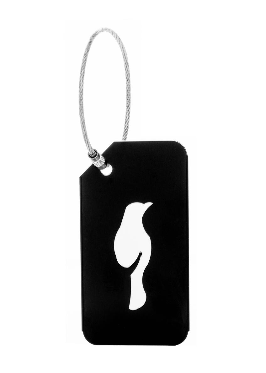 Black luggage tag AW-012-0003-99(W26), front product view on white background.