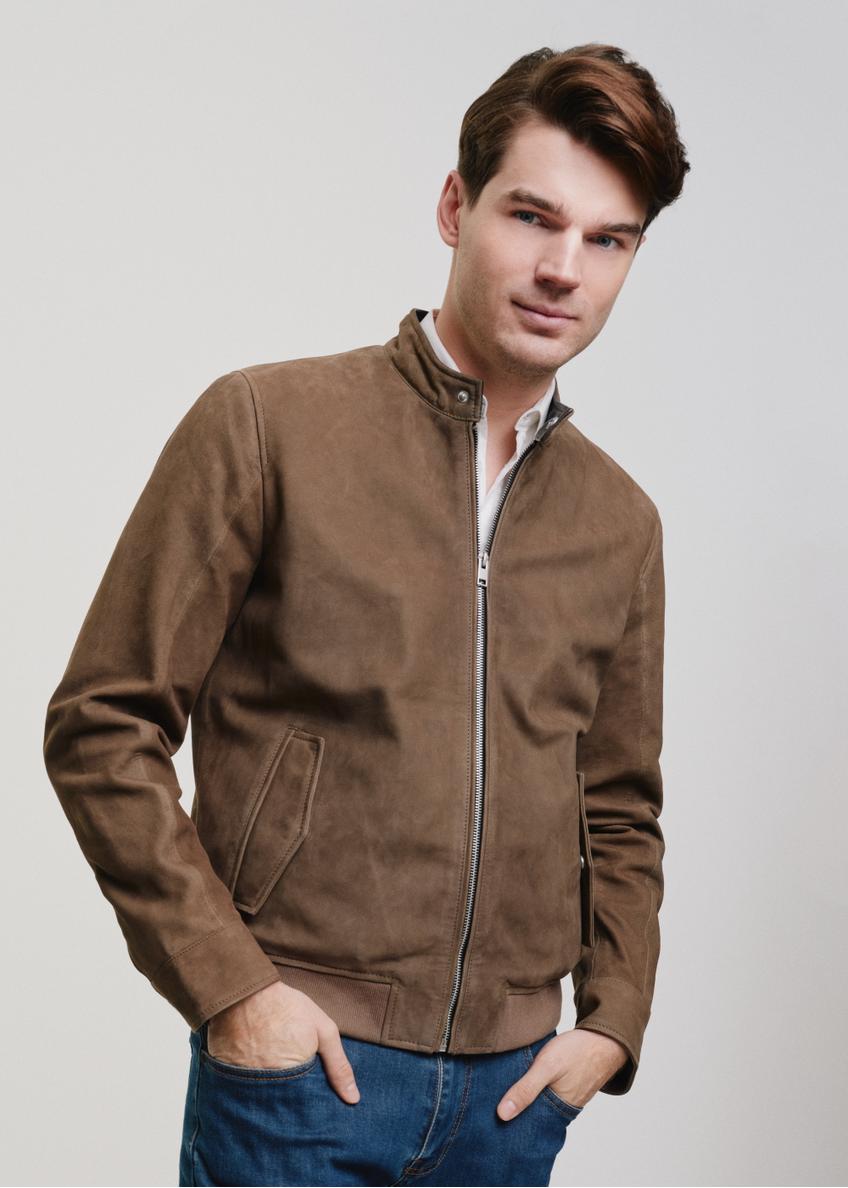 Men's leather jacket in khaki color KURMS-0331-1358(W24)-01