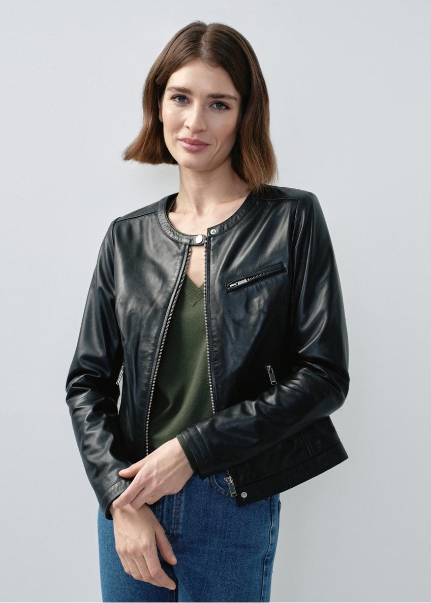 Women's black leather jacket KURDS-0154-1386(W24)-01