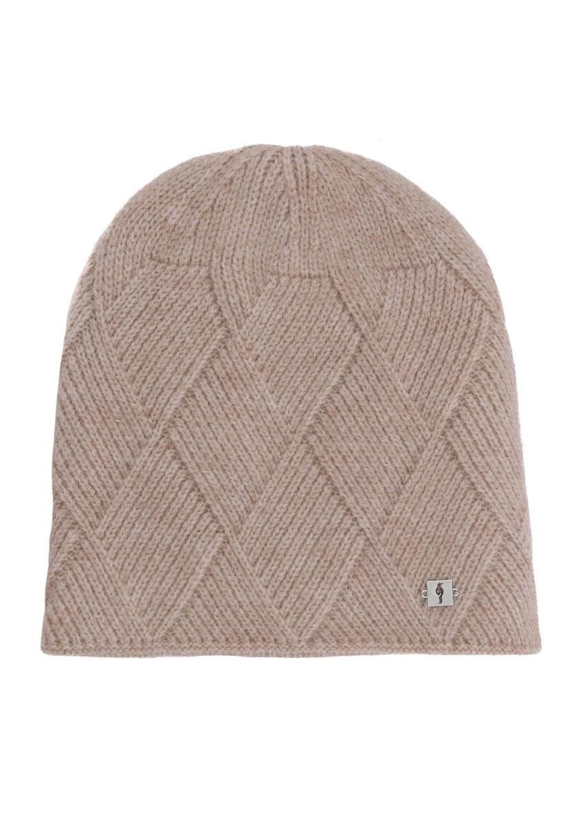Beige women's winter hat CZADT-0193A-1B(Z26) - front product view on a white background.