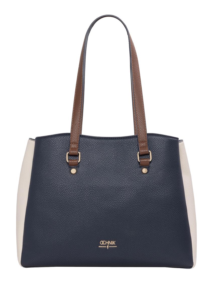 Navy blue women's shopper bag TOREC-1260-7E(Z26), front product view on a light background.