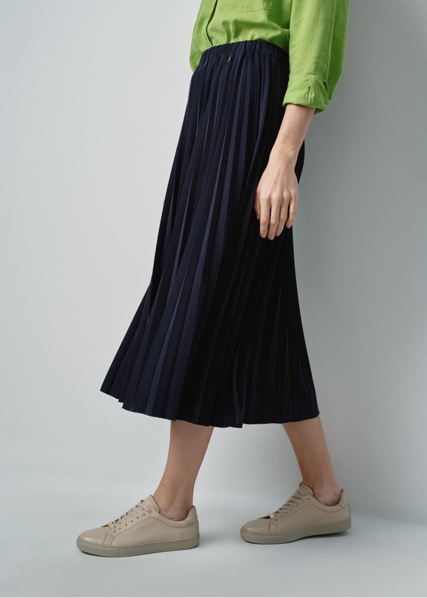 Long navy blue pleated skirt SPCDT-0089-68(W24)-01