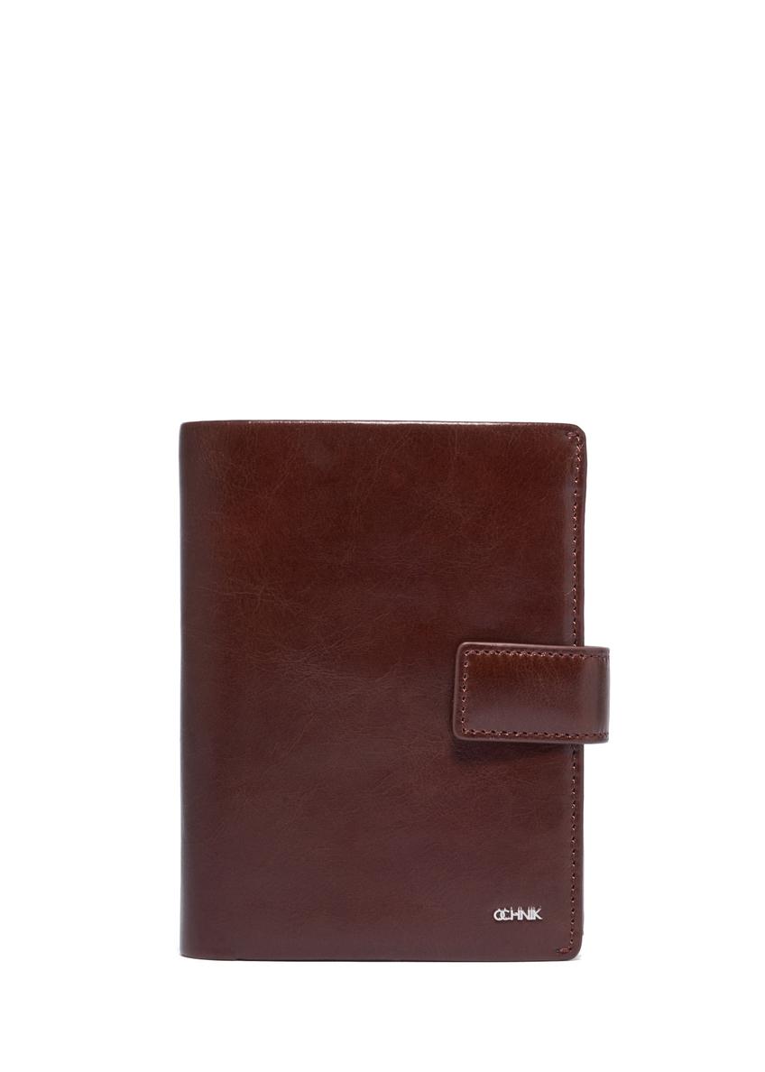Brown men's wallet made of genuine leather PORMS-0739-1G(Z26), front product view on white background.