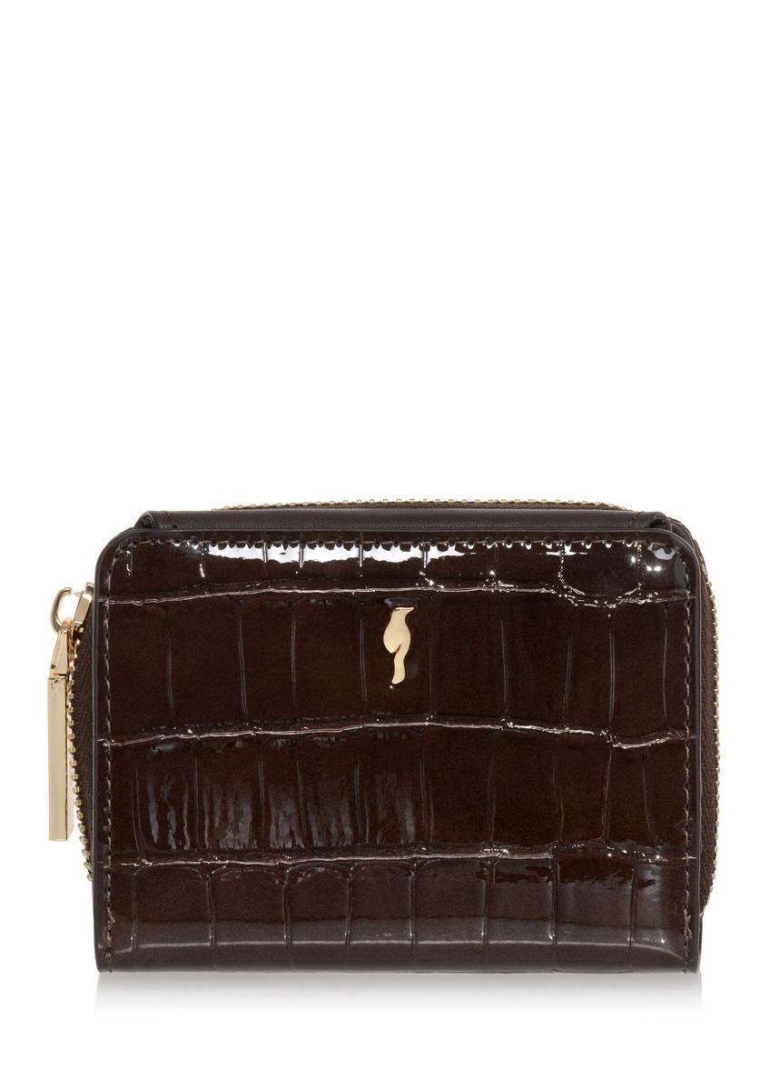Small brown women's croco wallet POREC-0352A-90(Z25), front product view on white background.