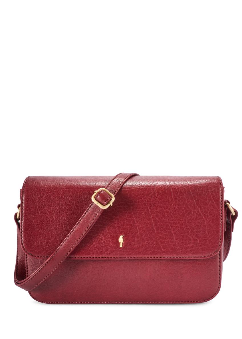 Women's burgundy leather messenger bag TORES-1245-4C(W26) - front product view, on white background.