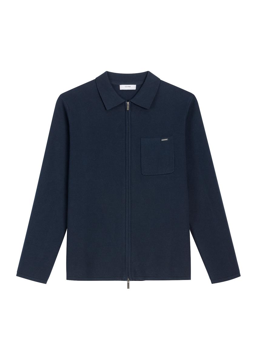Dark navy blue cotton men's zippered sweater SWEMT-0192-7E(Z26)