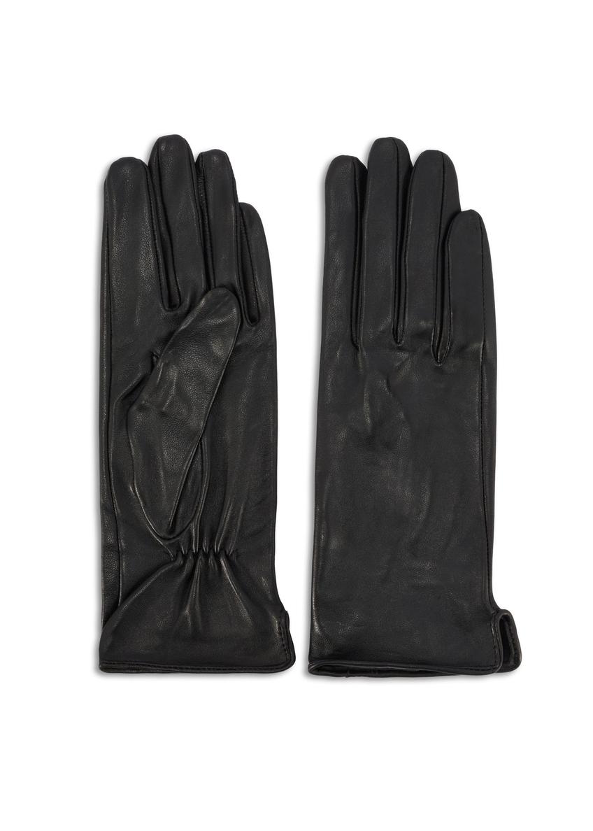 Black leather women's gloves REKDS-0100-99(Z26)