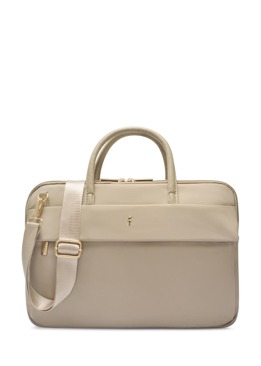 Beige women's laptop bag TOREN-0344-1A(W26), front product view on white background.