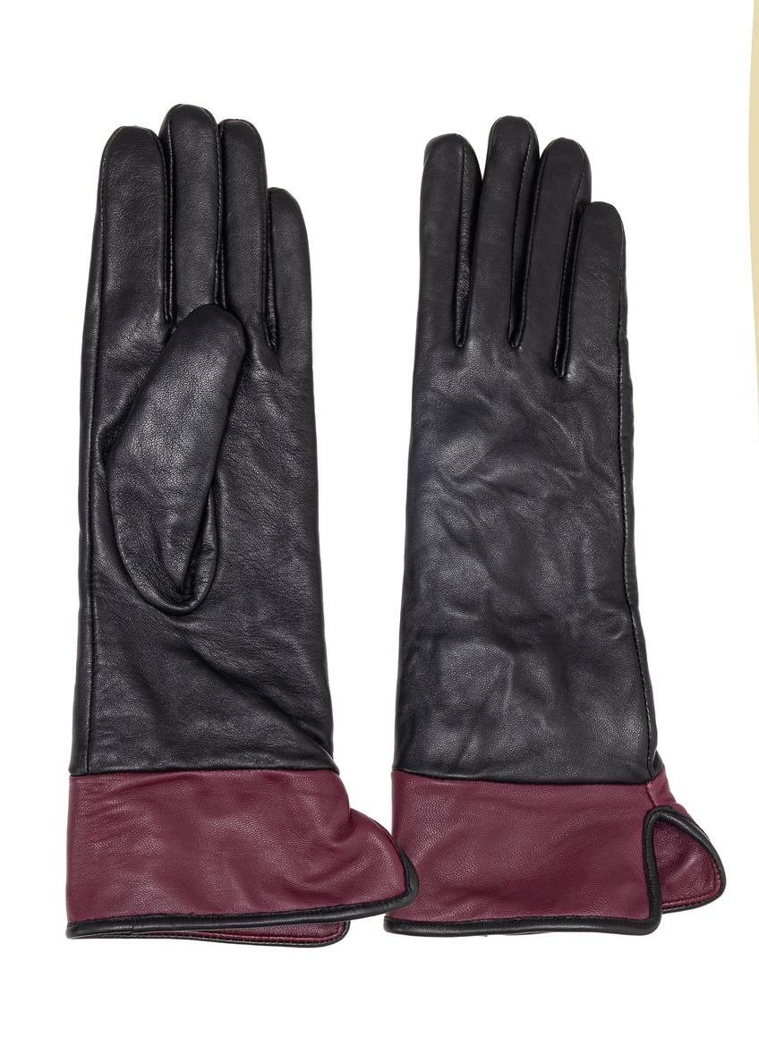 Black and burgundy women's leather gloves REKDS-0094-99(Z25)