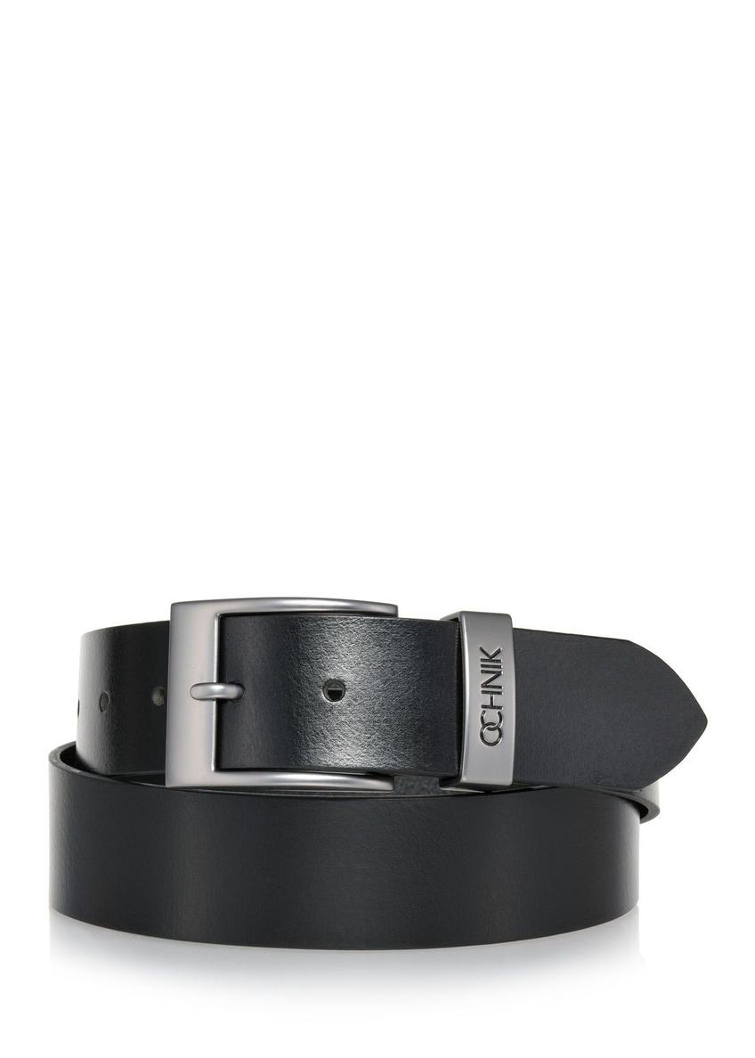 Men's black leather belt PASMS-0127A-99(Z26)