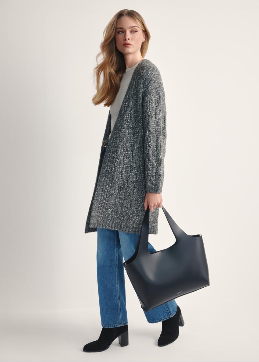 Black large leather shopper bag TORES-1140-99(Z25)