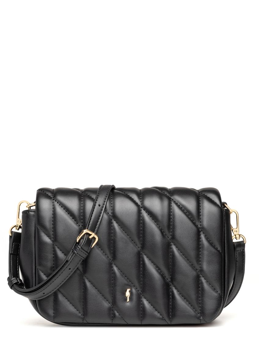 Black women's handbag with stitching TOREC-1151-99(W26), front product view on white background.